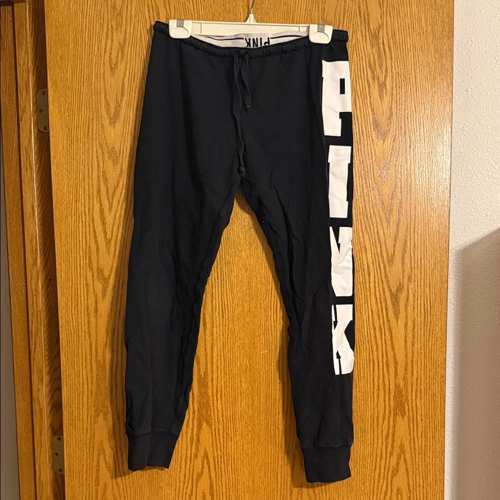PINK Victoria's Secret Black Sweatpants with White Logo